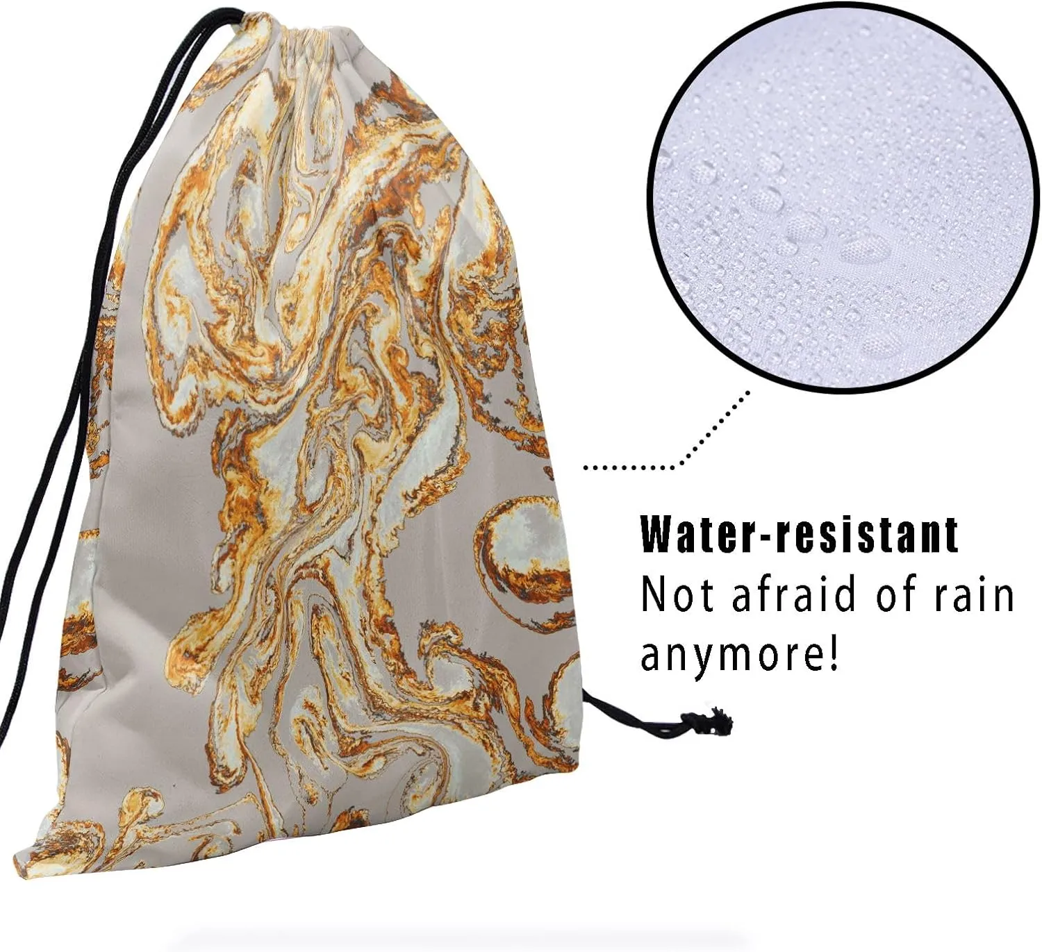 Gold Marble Gymnastics Grip Bag - Marbled Glitter Texture Abstract Gym Pouch With Adjustable String for Grips, Shoes, and Towels