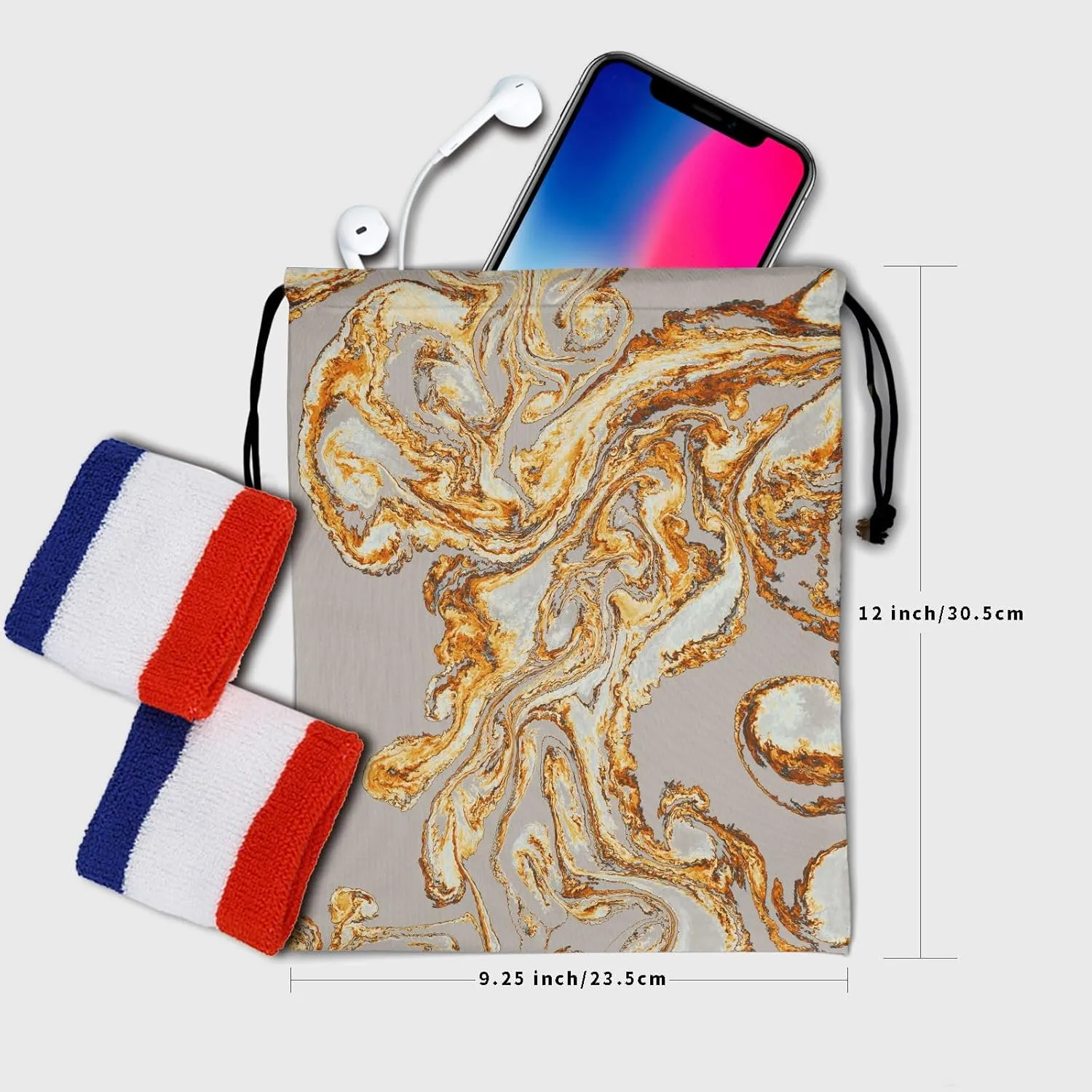 Gold Marble Gymnastics Grip Bag - Marbled Glitter Texture Abstract Gym Pouch With Adjustable String for Grips, Shoes, and Towels