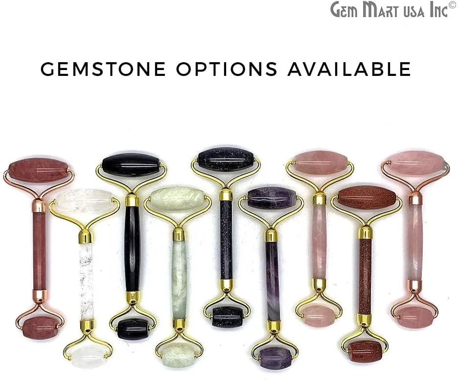 Gold Sandstone Natural Gemstone Facial Roller, Dual-Stone Massage Tool for Anti- Aging, Accupressure and Face Lift. Healing Stone Gift Product (CHPR-50842)