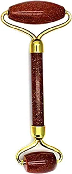 Gold Sandstone Natural Gemstone Facial Roller, Dual-Stone Massage Tool for Anti- Aging, Accupressure and Face Lift. Healing Stone Gift Product (CHPR-50842)