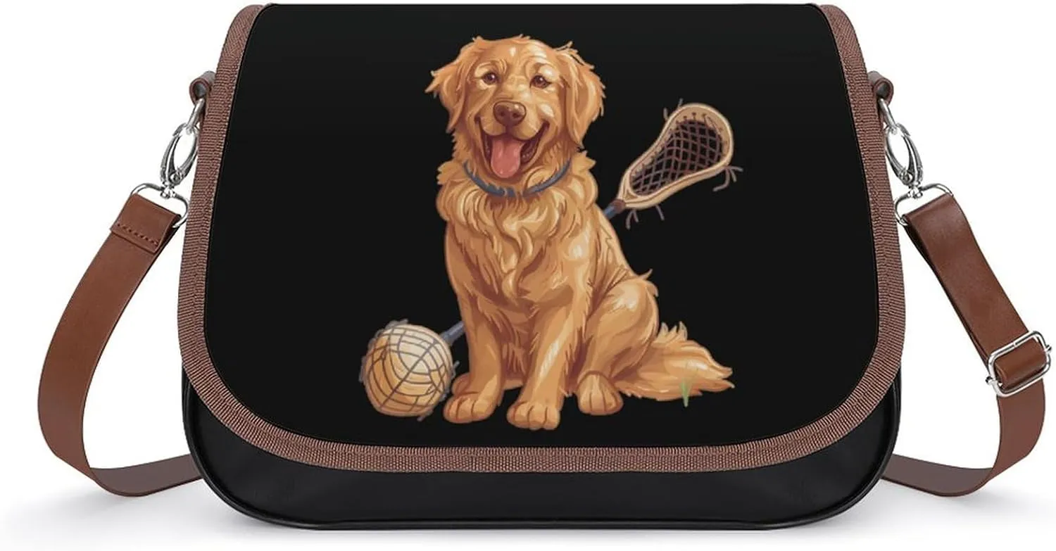Golden Retriever Dog Lacrosse Stick Women's Small Sling Crossbody Bag Trendy Messenger Bags with Adjustable Strap for Travel