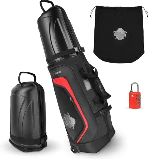 Golf Travel Bags for Airlines with Wheels, Hard Case Top, 1680D Ballistic Nylon, and Tank Wheels - TSA Lock and Dust Bag Included - Light & Easy to Maneuver Waterproof Golf Club Protection