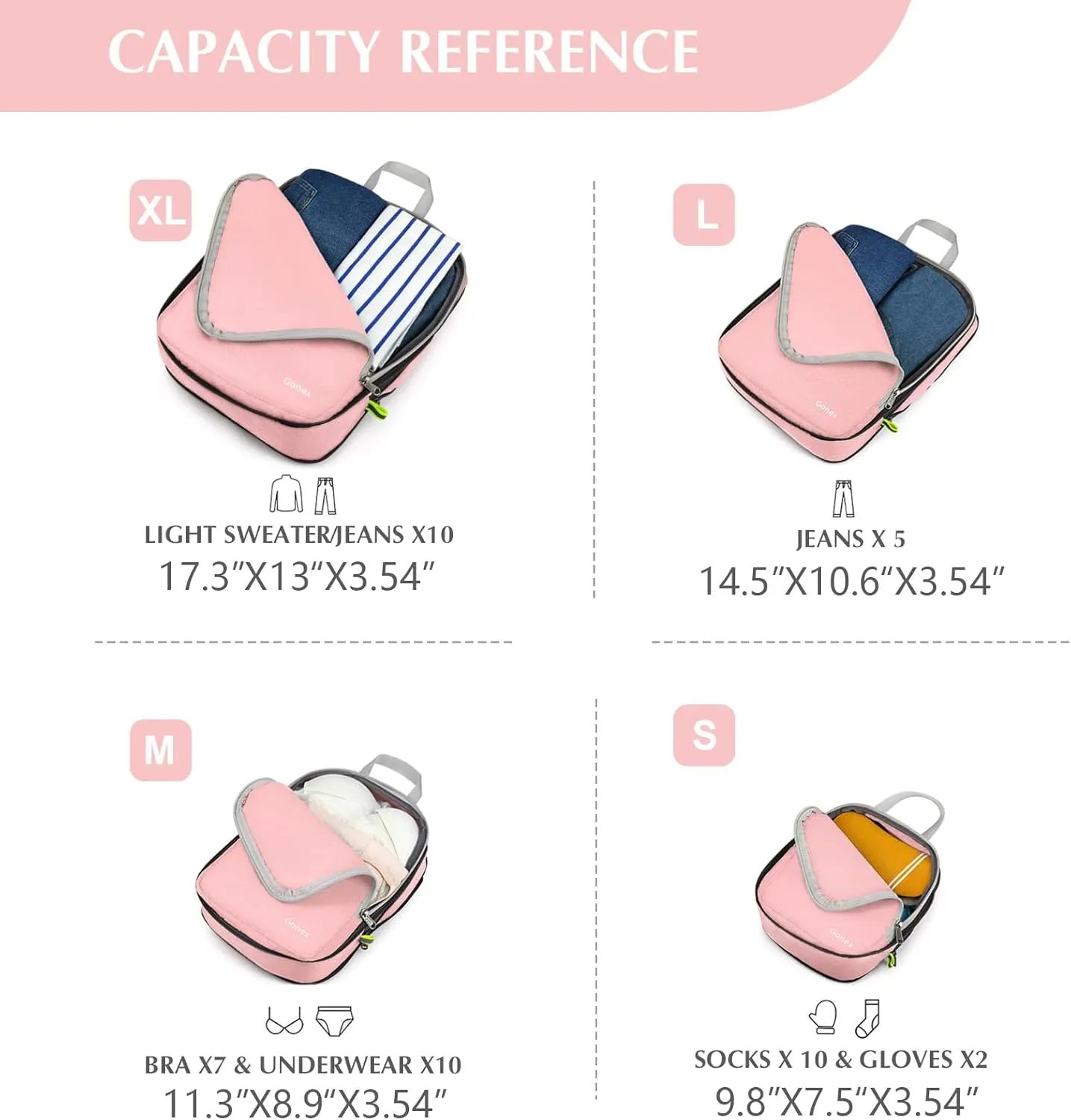 Gonex Compression Packing Cubes, 3pcs/4pcs Expandable Storage Travel Luggage Bags Organizers