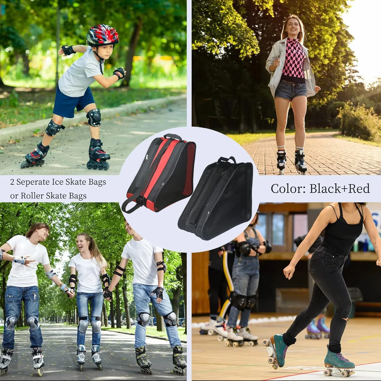 Gooyule Ice Skate Bag - Large Capacity Skating Bag Fits Quad, Inline and Most Roller Skates
