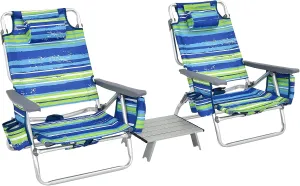 Goplus Beach Chair, Folding Backpack Beach Chairs for Adults with 5 Positions, Head Pillow, Cooler Bag, Towel Bar, Cup Holders, Sunbath Sling Tanning Lounge, Foldable Layout Camping Chairs