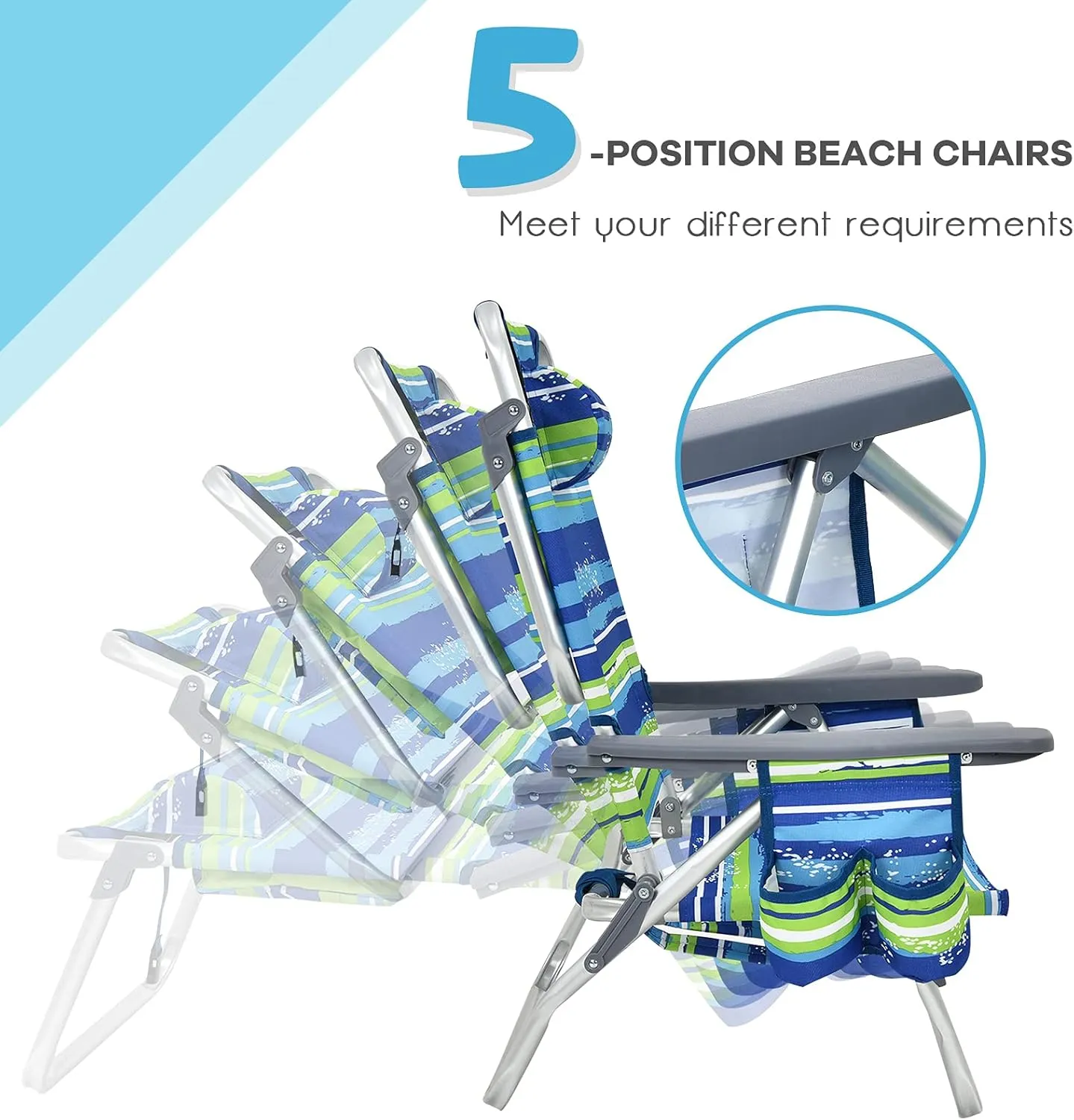 Goplus Beach Chair, Folding Backpack Beach Chairs for Adults with 5 Positions, Head Pillow, Cooler Bag, Towel Bar, Cup Holders, Sunbath Sling Tanning Lounge, Foldable Layout Camping Chairs