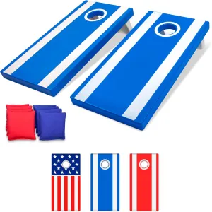 GoSports 4 x 2 ft All Weather Cornhole Boards - American Flag, Red, or Blue - Game Set Includes 8 Bean Bags & Rules