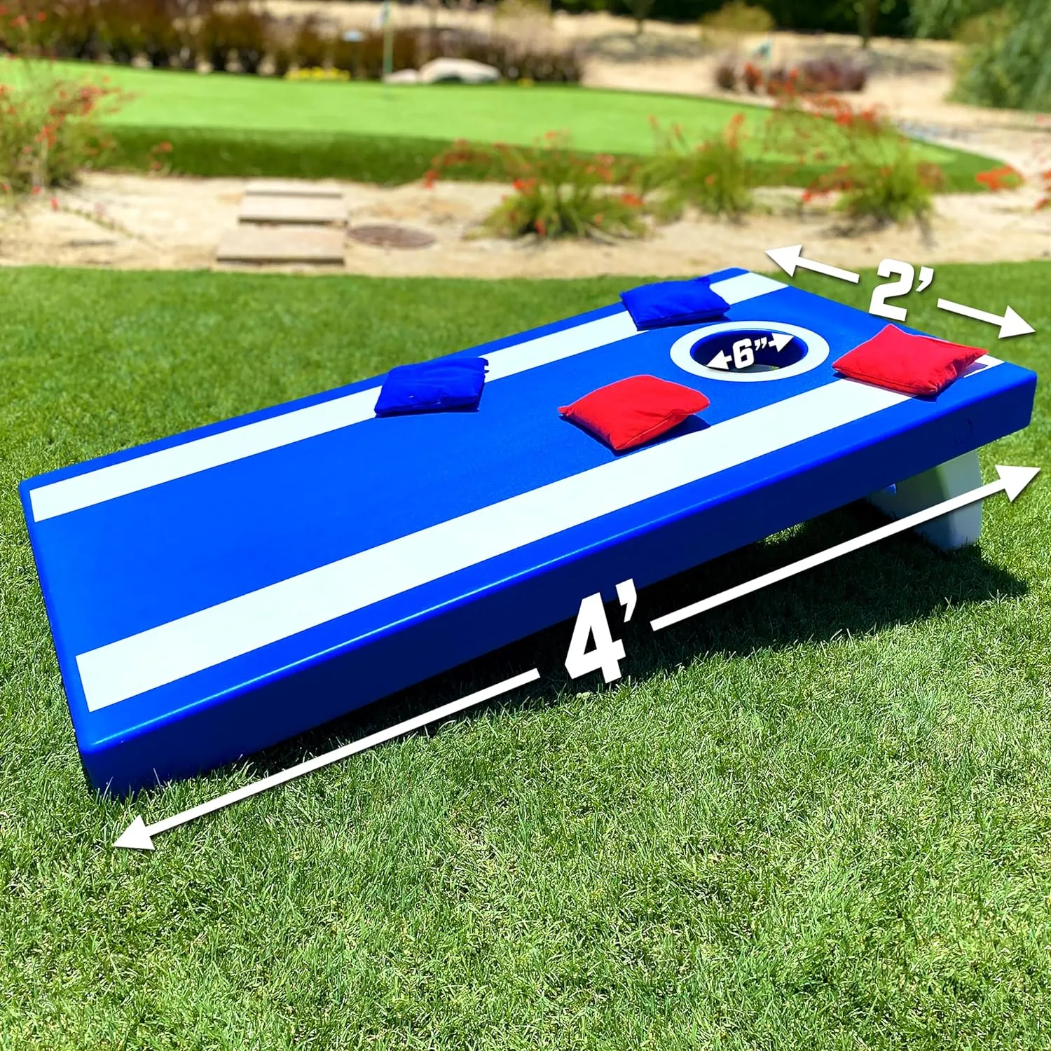 GoSports 4 x 2 ft All Weather Cornhole Boards - American Flag, Red, or Blue - Game Set Includes 8 Bean Bags & Rules