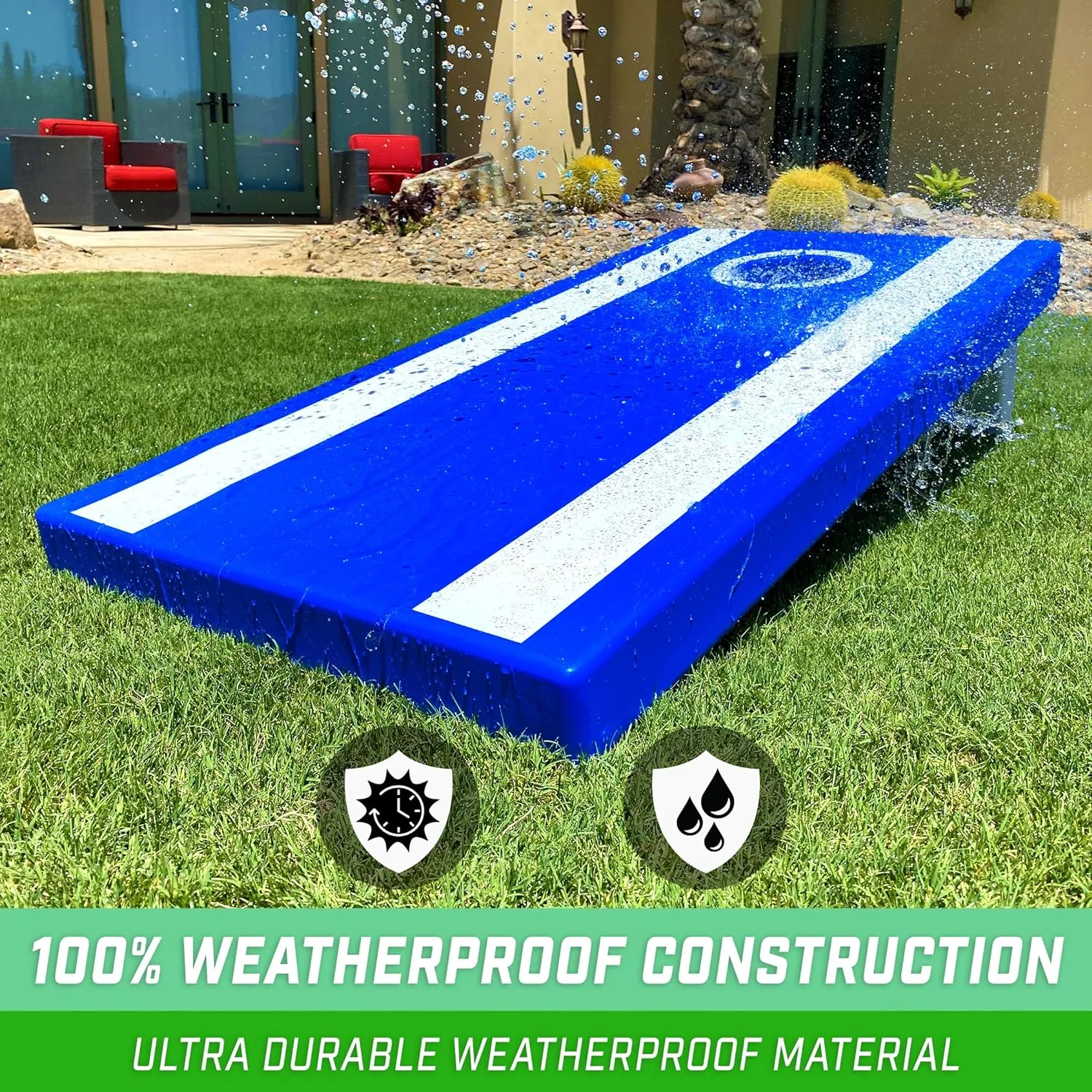 GoSports 4 x 2 ft All Weather Cornhole Boards - American Flag, Red, or Blue - Game Set Includes 8 Bean Bags & Rules