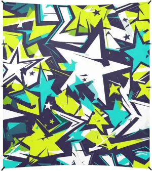 Graffiti Abstract Art Yellow Stars Beach Tent UPF50 Waterproof Sun Shade Includes Sand Shovel, Sandbags, Stability Poles for Camping, Fishing, Backyard Fun