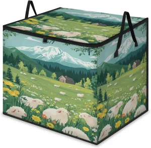 Grass Sheep Large Storage Bags Plateau Animals Foldable Clothes Storage Bins Blanket Organizers Storage Containers with Reinforced Handles for Closet Comforter Pillow Bedding