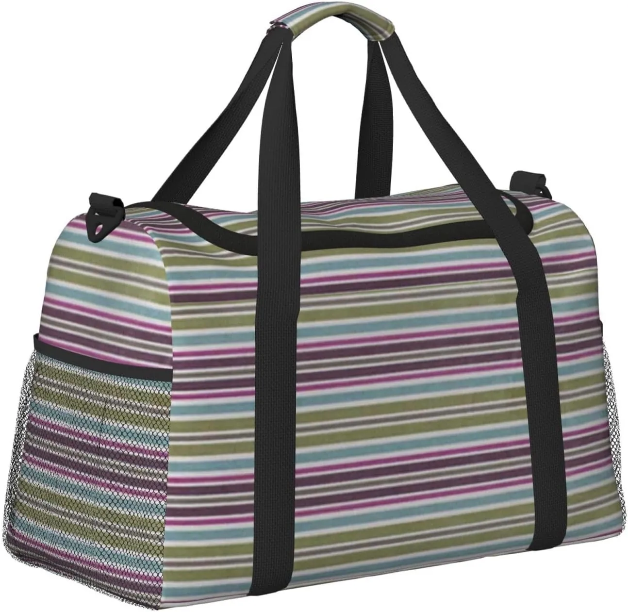 Gray Blue Stripes Travel Duffel Bag Large Foldable Waterproof Overnight Bag For Beach Swim Bags Pool Sports Gym