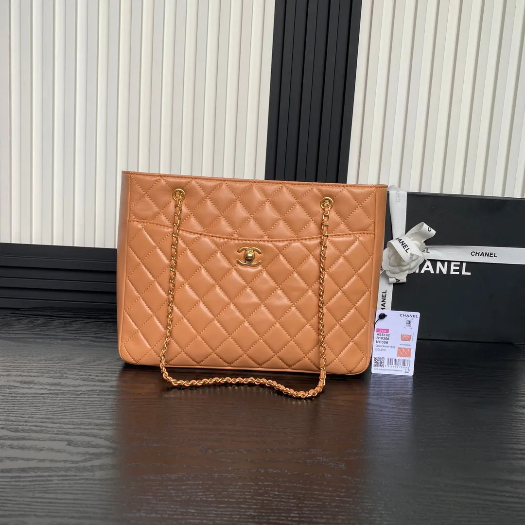 Great savings Bag Brown 32cm Gold CHANEL Hardware Calfskin Secure packaging 24K Shopping