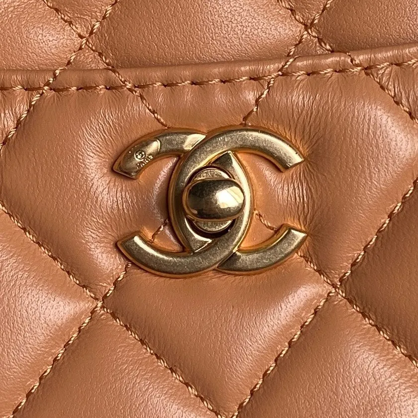 Great savings Bag Brown 32cm Gold CHANEL Hardware Calfskin Secure packaging 24K Shopping