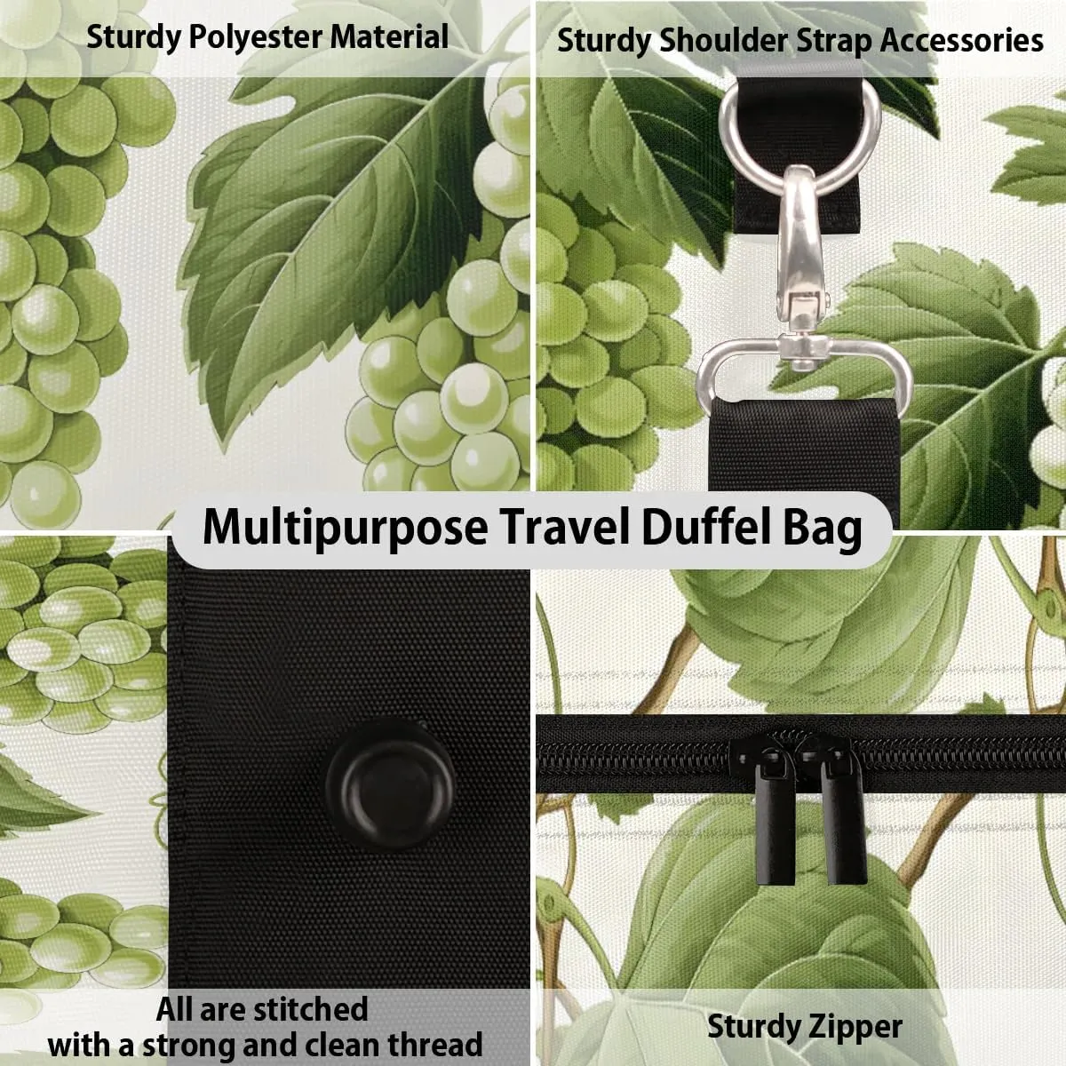 Green Grape Foldable Lightweight Duffle Bag for Travel - Waterproof Carry On Bags for Airplanes, Travel Duffel Bags for Gym, Weekend