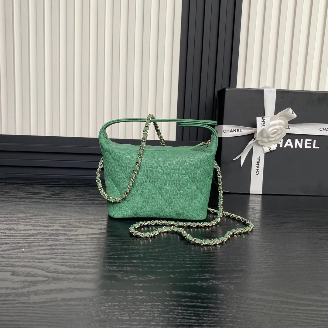 Green Handle 21.5cm Calfskin Unique collection Bag Grained CHANEL Hobo Dark Top 25C Stylish