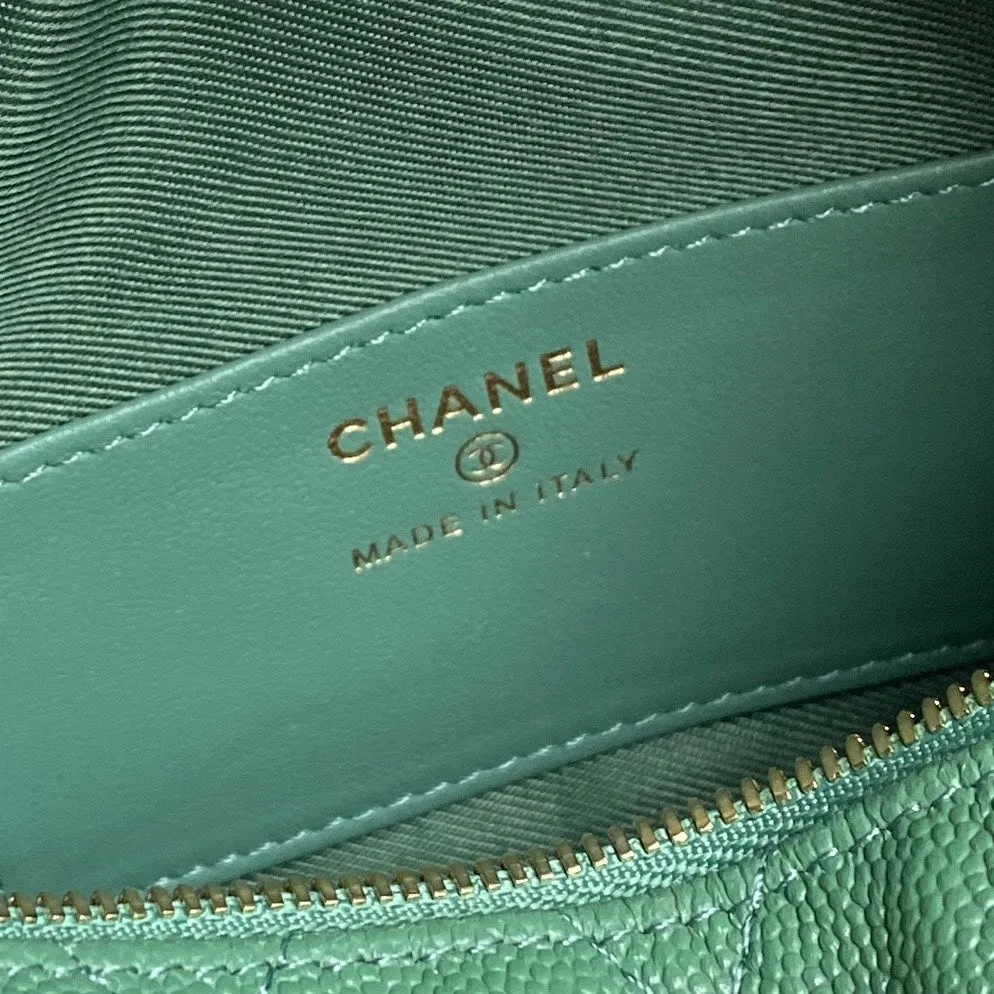 Green Handle 21.5cm Calfskin Unique collection Bag Grained CHANEL Hobo Dark Top 25C Stylish