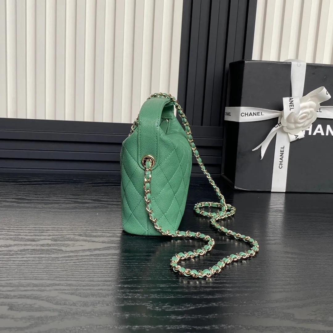 Green Handle 21.5cm Calfskin Unique collection Bag Grained CHANEL Hobo Dark Top 25C Stylish
