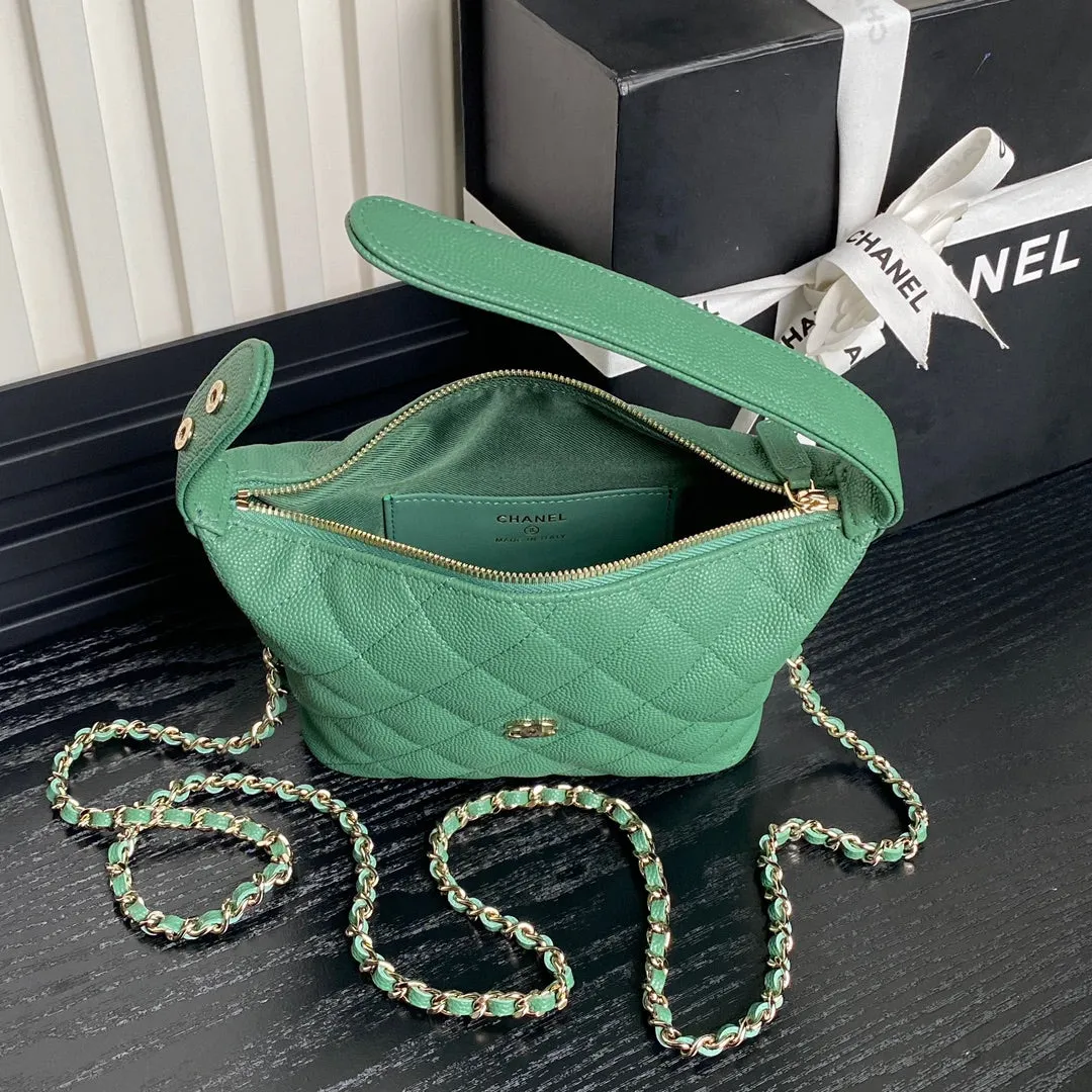 Green Handle 21.5cm Calfskin Unique collection Bag Grained CHANEL Hobo Dark Top 25C Stylish