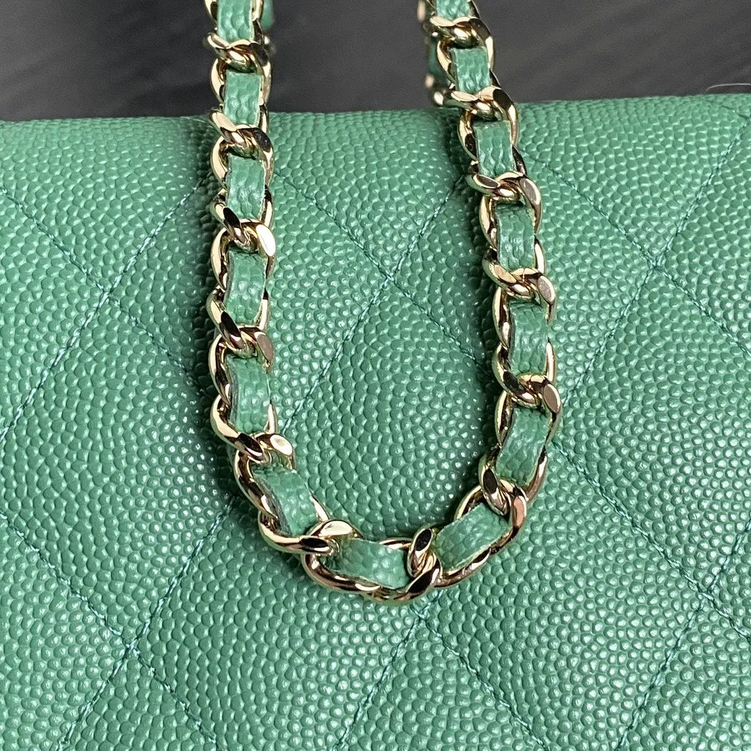 Green Handle 21.5cm Calfskin Unique collection Bag Grained CHANEL Hobo Dark Top 25C Stylish
