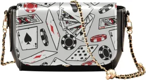 Grey Casino Gambling Cross Body Purse Women Trendy Shoulder Bags with Adjustable Strap Small Black Purse