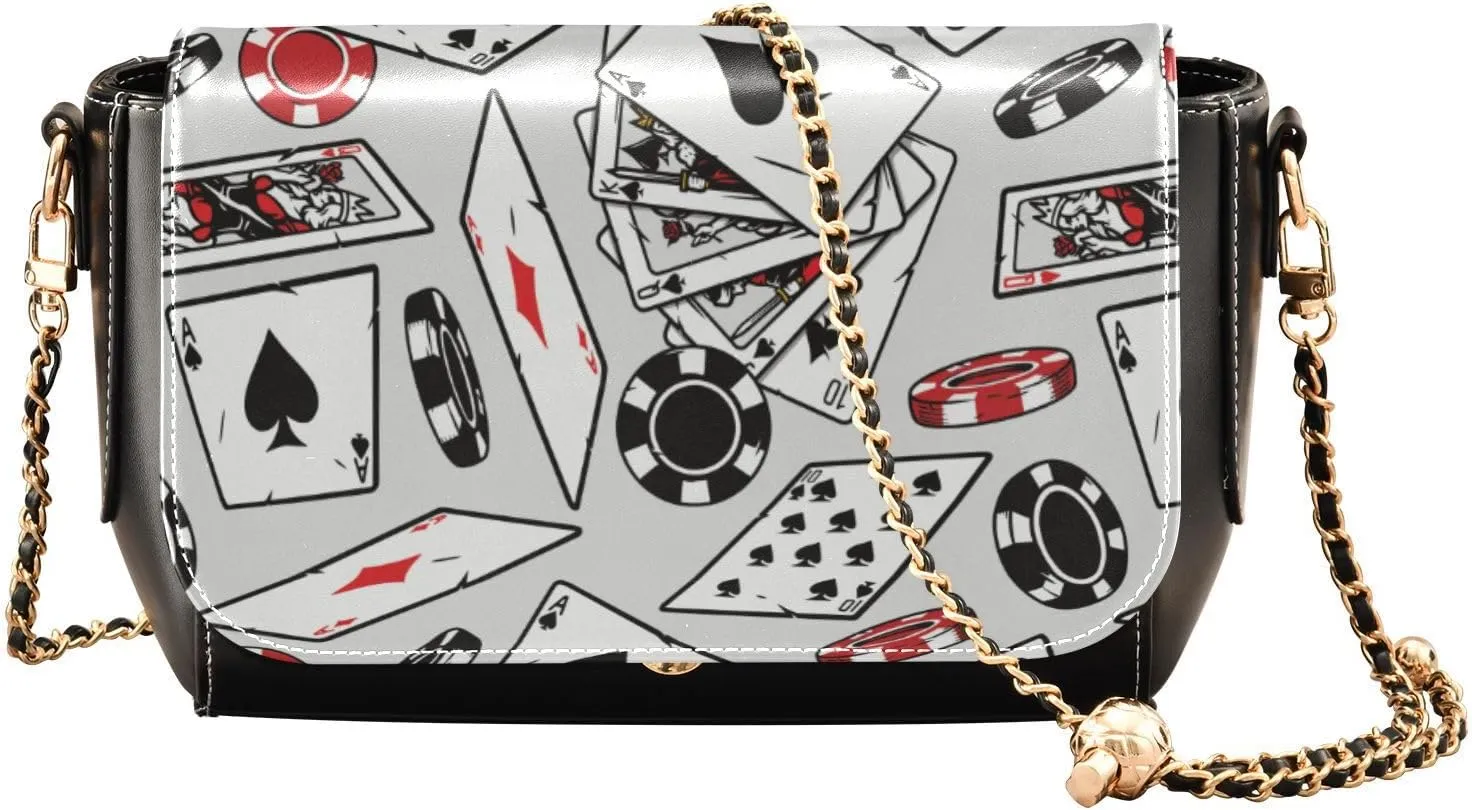 Grey Casino Gambling Cross Body Purse Women Trendy Shoulder Bags with Adjustable Strap Small Black Purse