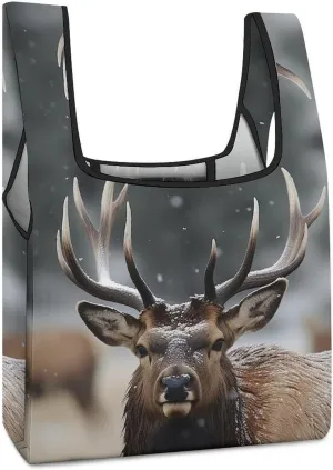 Grocery Bag Reusable Tote Bag Foldable Wild Elk Shopping Bag Handbag Washable Shoulder Bag for Travel