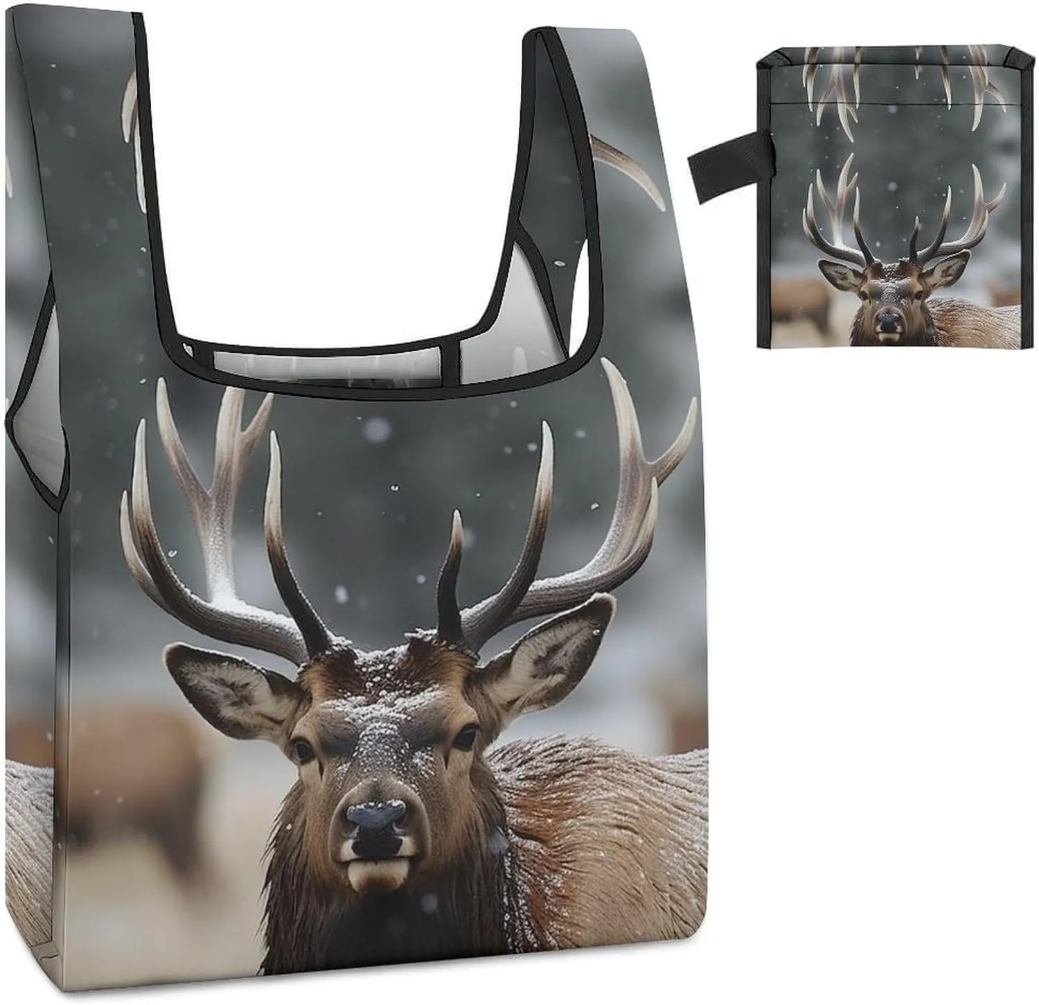 Grocery Bag Reusable Tote Bag Foldable Wild Elk Shopping Bag Handbag Washable Shoulder Bag for Travel