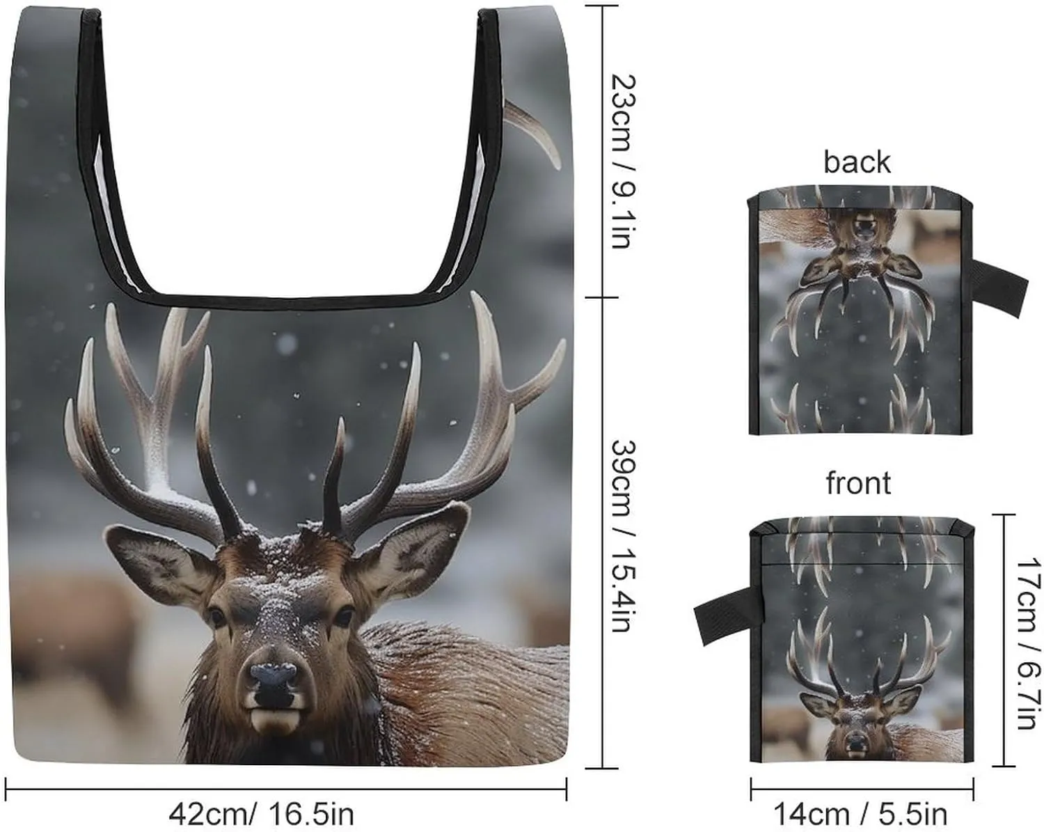Grocery Bag Reusable Tote Bag Foldable Wild Elk Shopping Bag Handbag Washable Shoulder Bag for Travel