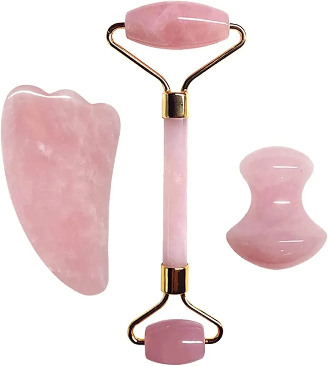 Gua sha Scraper Board Rose Quartz Face Thin Massager Natural Stone Guasha Board Jade Roller Pink Crystal Facial Scraper Jade Facial Roller Set Massage Tool Set (Color : Guasha B)