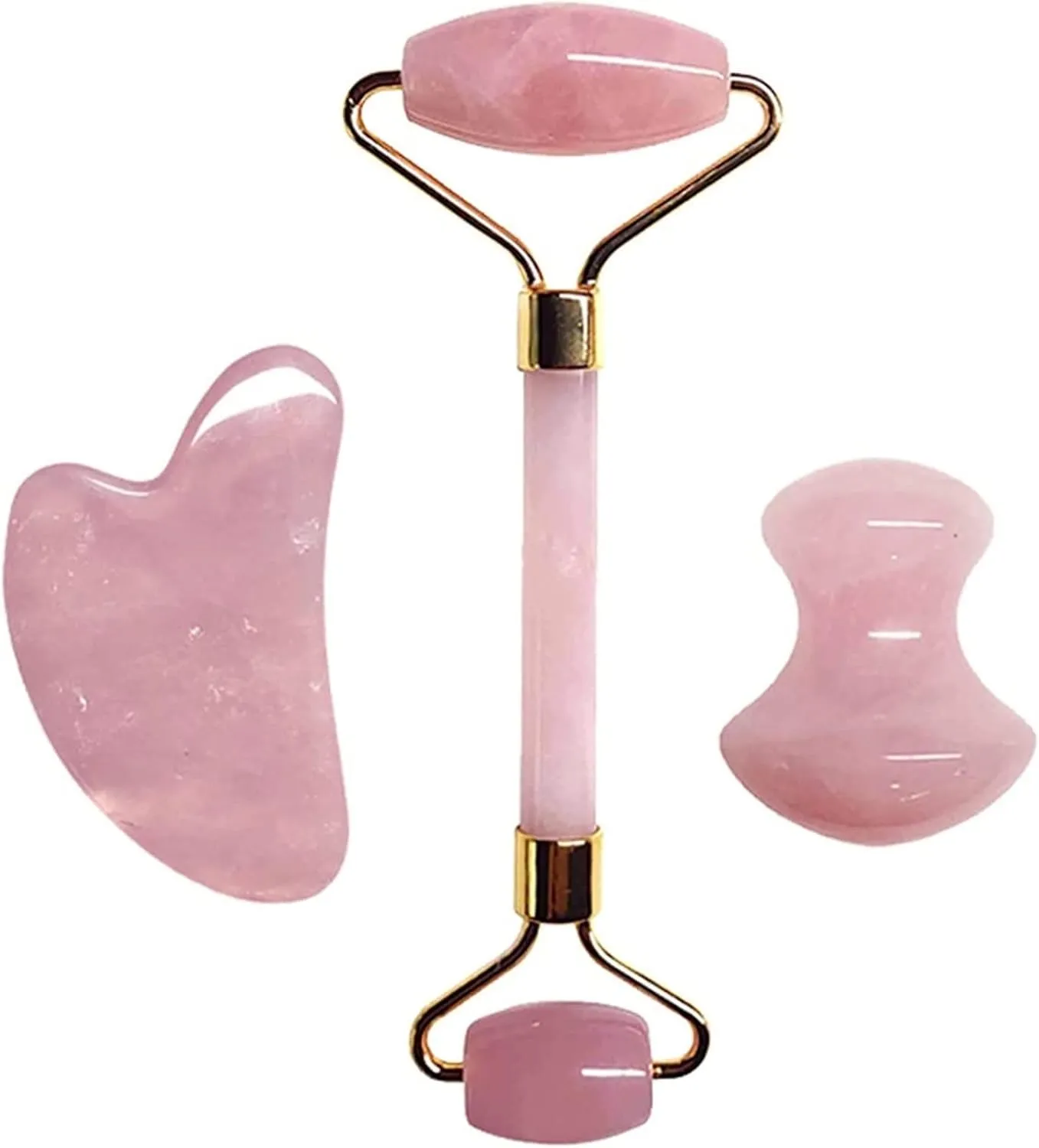 Gua sha Scraper Board Rose Quartz Face Thin Massager Natural Stone Guasha Board Jade Roller Pink Crystal Facial Scraper Jade Facial Roller Set Massage Tool Set (Color : Guasha B)