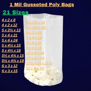 Gusseted Plastic Poly Bag - 5 x 4 x 24 (100 Bags) 1Mil | Heat Sealable | Durable Open Top Clear Plastic Bags for Party Favor, Cookie, Candy, Small Gift Wrapping, Dessert