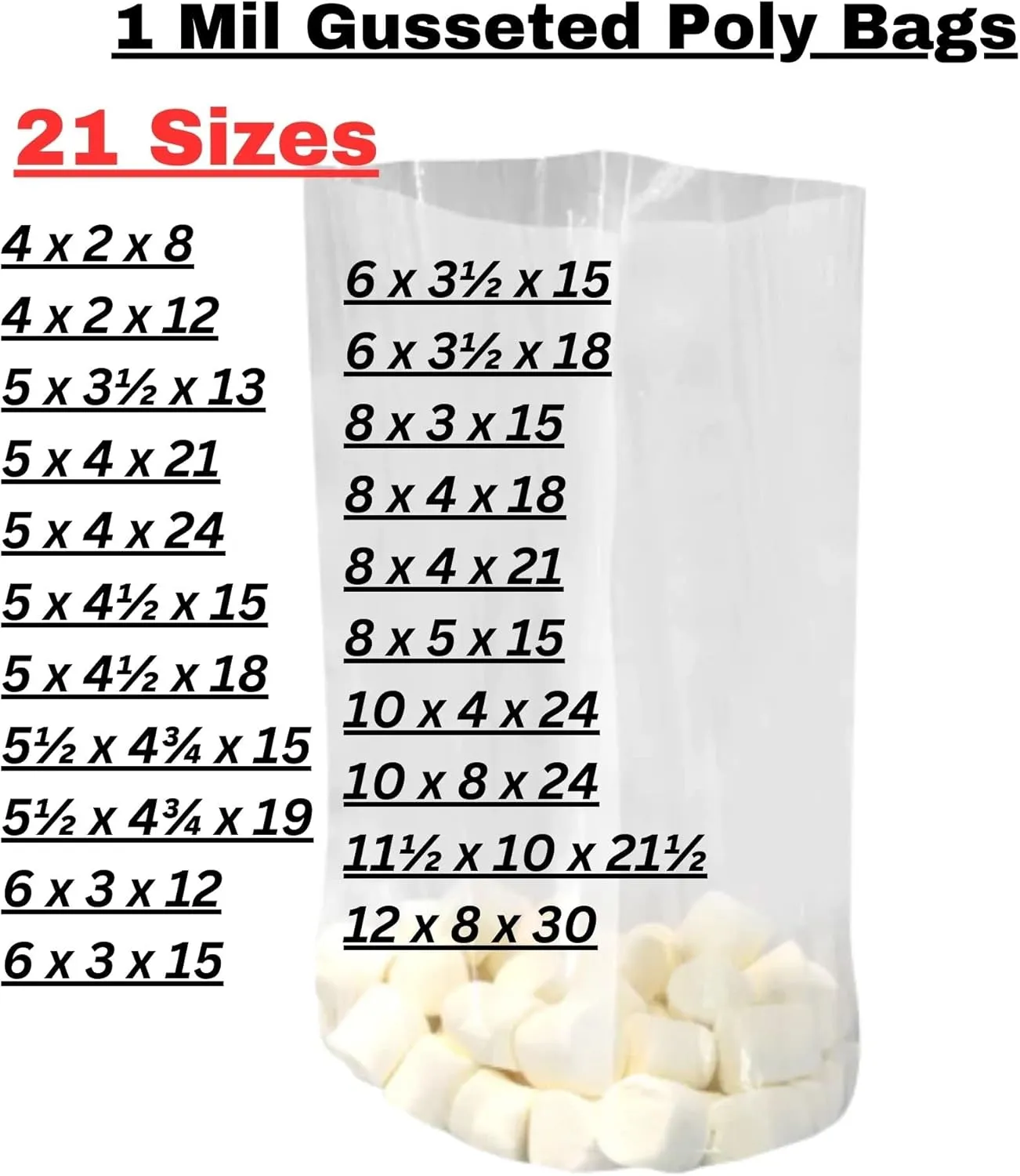 Gusseted Plastic Poly Bag - 5 x 4 x 24 (100 Bags) 1Mil | Heat Sealable | Durable Open Top Clear Plastic Bags for Party Favor, Cookie, Candy, Small Gift Wrapping, Dessert