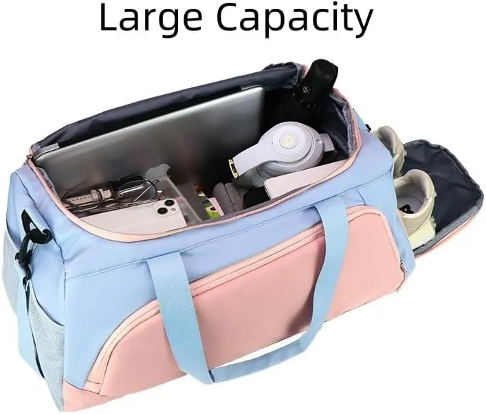 Gym Bag for Women with Shoe Compartment, Travel Duffle Bag Weekender Bag Overnight Bag Carry on Bag Gym Tote Bag for Swimming Yoga Hospital Holdalls (Blue Powder)