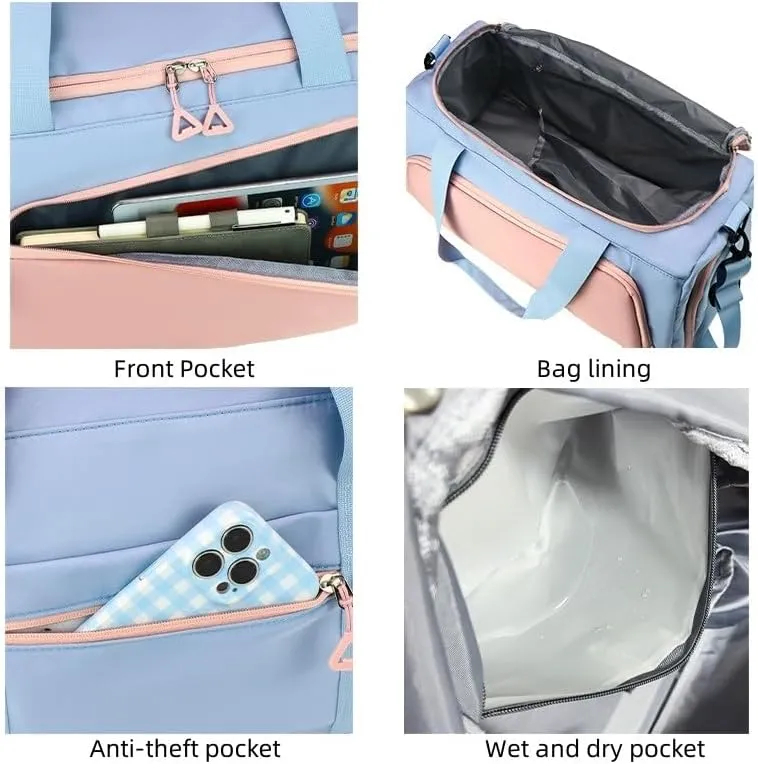 Gym Bag for Women with Shoe Compartment, Travel Duffle Bag Weekender Bag Overnight Bag Carry on Bag Gym Tote Bag for Swimming Yoga Hospital Holdalls (Blue Powder)