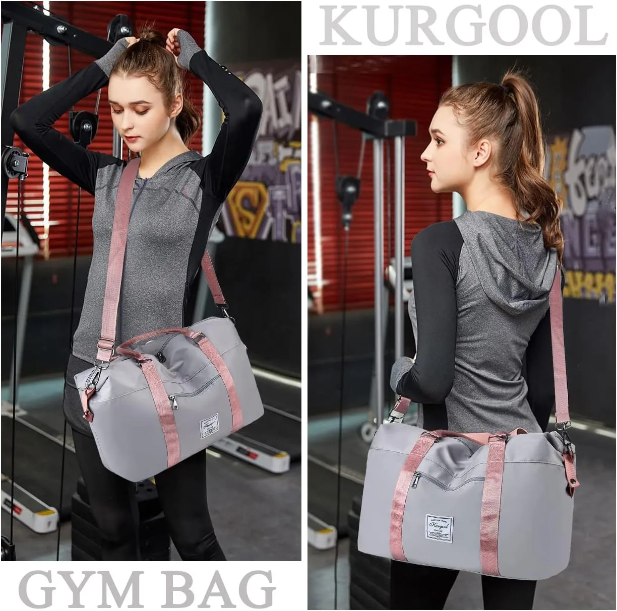 Gym Bag with Wet Pocket, Foldable Travel Duffle Bag Carry On Weekender Bags for Women, Waterproof Overnight Bag for Travel, Gym, Yoga