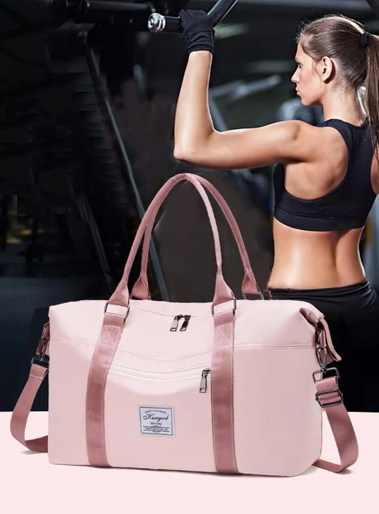 Gym Bag with Wet Pocket, Foldable Travel Duffle Bag Carry On Weekender Bags for Women, Waterproof Overnight Bag for Travel, Gym, Yoga