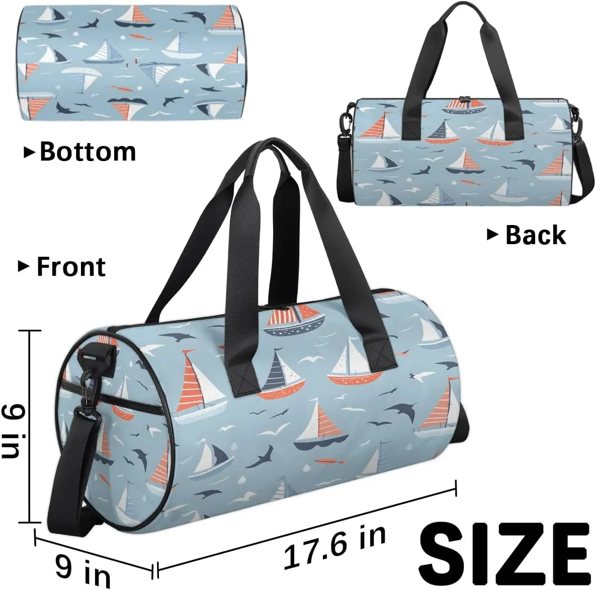 Gym Bags for Men Women Cartoon Ship Seagull Sports Duffel Bags Carry On Travel Duffle Bag with Detachable Adjustable Shoulder Strap Overnight Weekender Bag