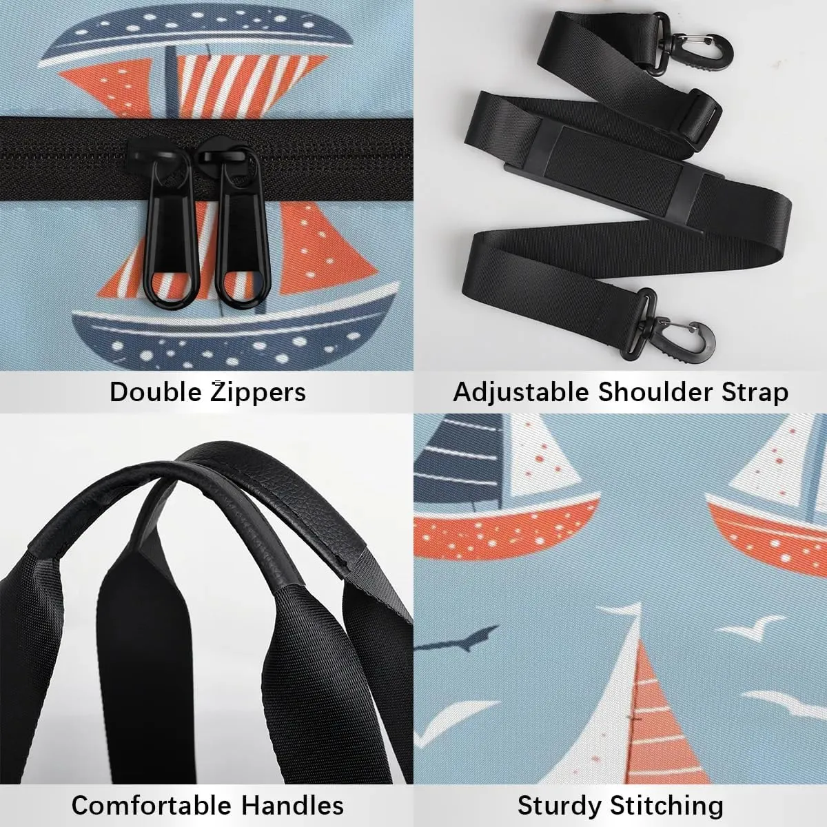 Gym Bags for Men Women Cartoon Ship Seagull Sports Duffel Bags Carry On Travel Duffle Bag with Detachable Adjustable Shoulder Strap Overnight Weekender Bag