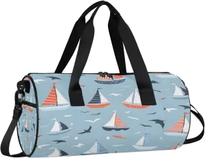 Gym Bags for Men Women Cartoon Ship Seagull Sports Duffel Bags Carry On Travel Duffle Bag with Detachable Adjustable Shoulder Strap Overnight Weekender Bag