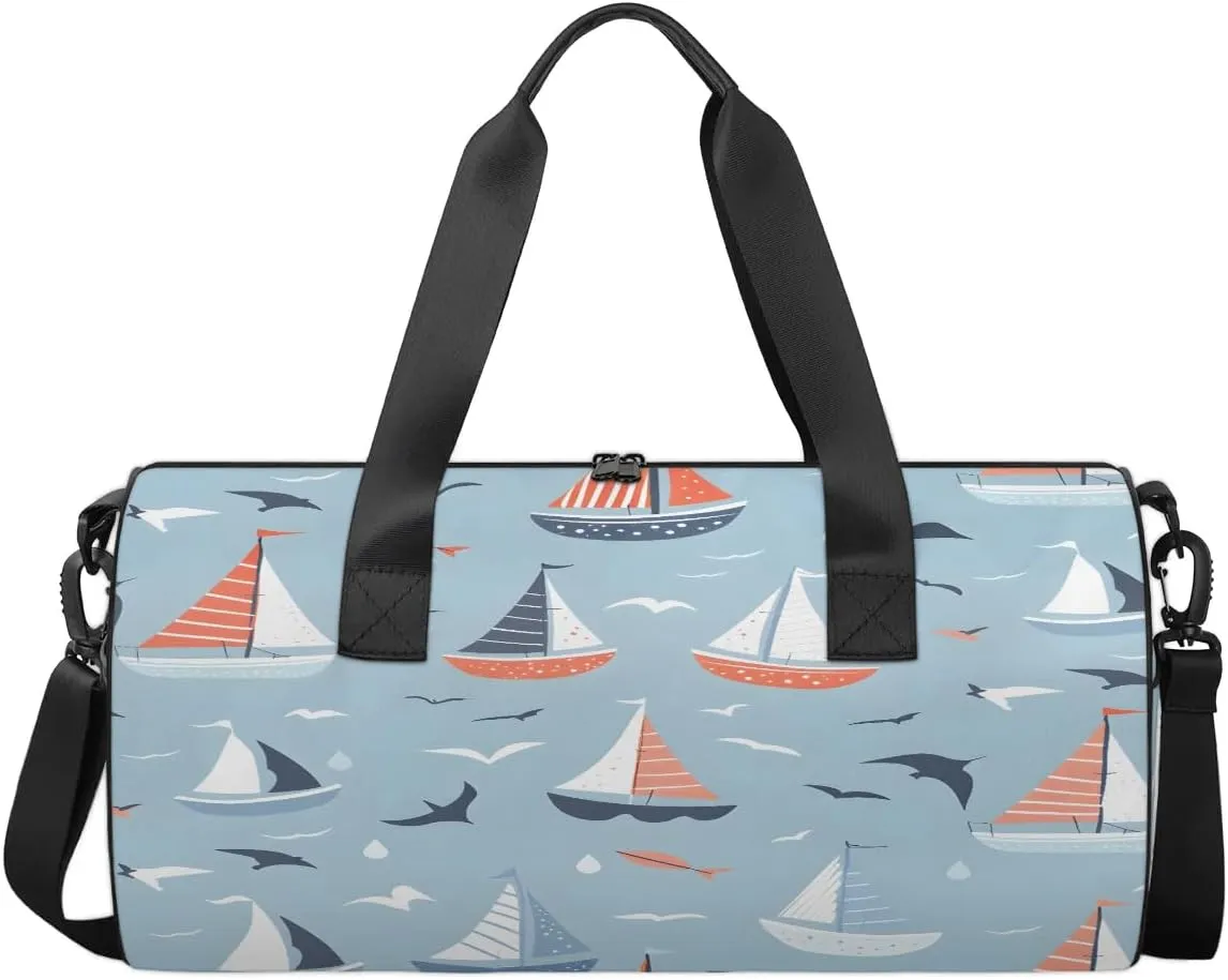 Gym Bags for Men Women Cartoon Ship Seagull Sports Duffel Bags Carry On Travel Duffle Bag with Detachable Adjustable Shoulder Strap Overnight Weekender Bag