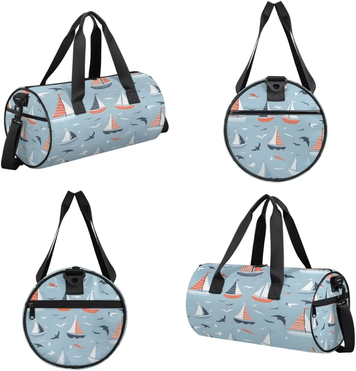 Gym Bags for Men Women Cartoon Ship Seagull Sports Duffel Bags Carry On Travel Duffle Bag with Detachable Adjustable Shoulder Strap Overnight Weekender Bag