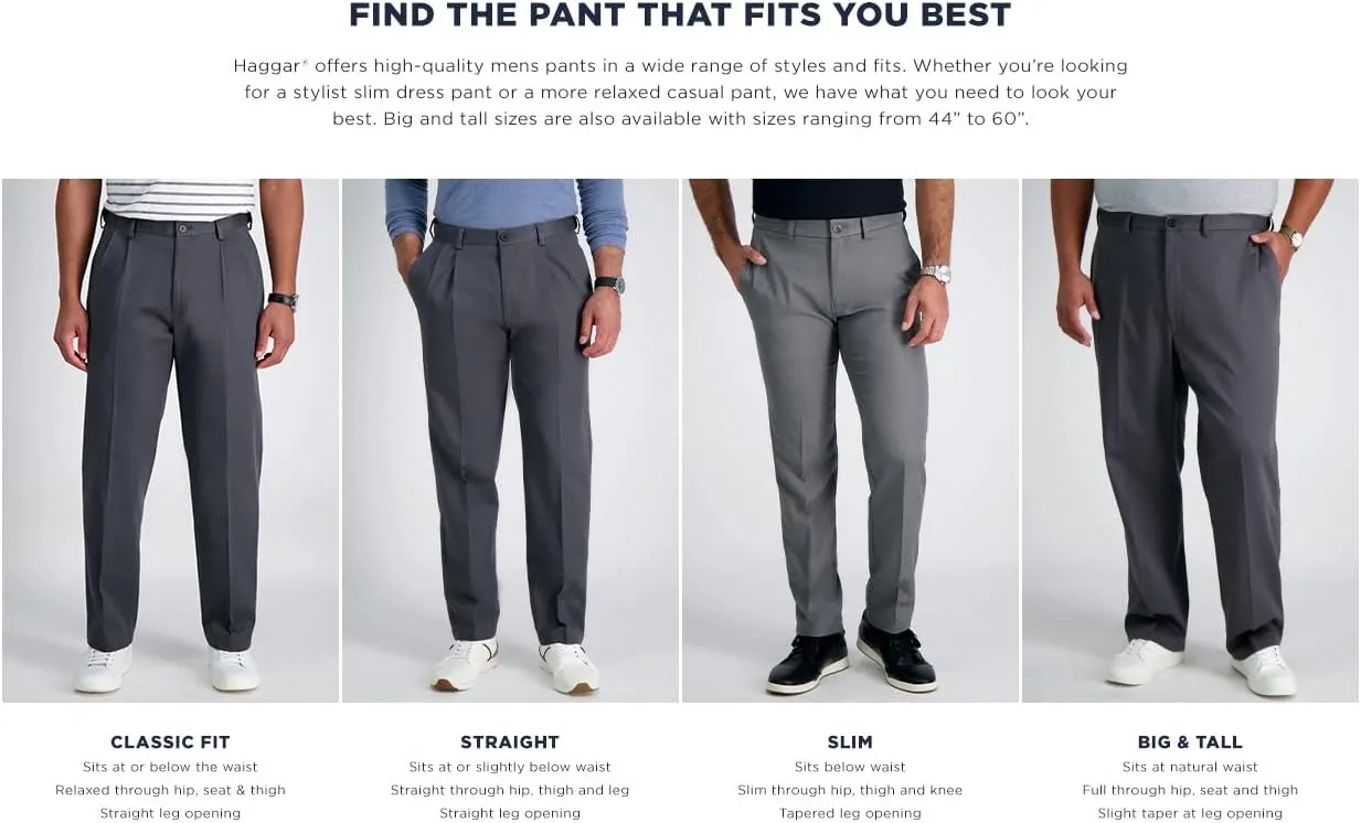 Haggar Men's Cool 18 Classic Fit Flat Front Hidden Expandable Waistband Casual Pant