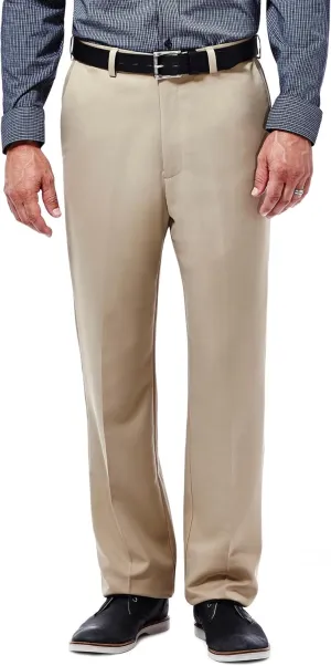 Haggar Men's Cool 18 Classic Fit Flat Front Hidden Expandable Waistband Casual Pant