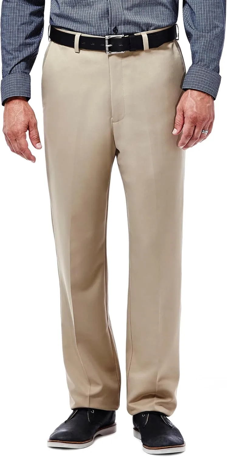 Haggar Men's Cool 18 Classic Fit Flat Front Hidden Expandable Waistband Casual Pant