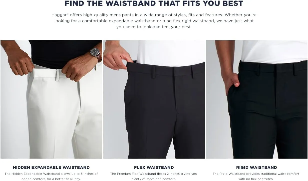 Haggar Men's Cool 18 Classic Fit Flat Front Hidden Expandable Waistband Casual Pant