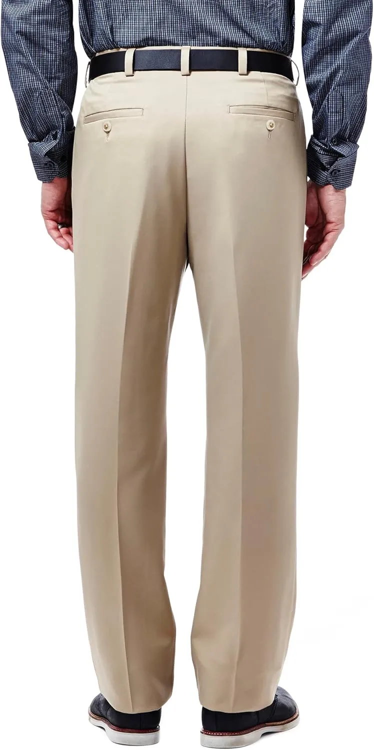 Haggar Men's Cool 18 Classic Fit Flat Front Hidden Expandable Waistband Casual Pant