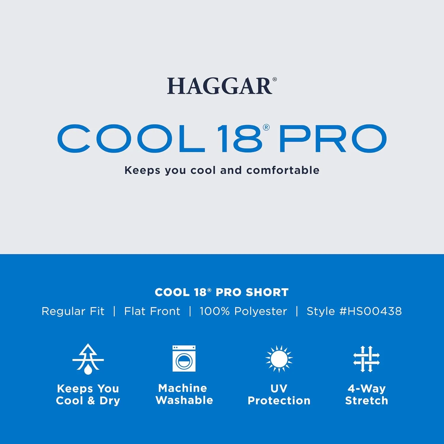 Haggar Men's Cool 18 Pro Straight Fit Flat Front 4-Way Stretch Expandable Waist Short