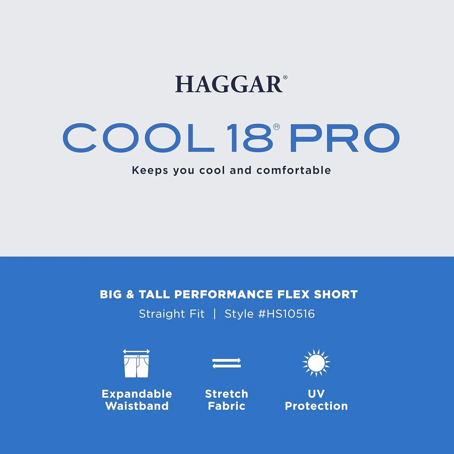 Haggar Men's Cool 18 Pro Straight Fit Flat Front 4-Way Stretch Expandable Waist Shorts - 7 and 9.5 Inch Inseams