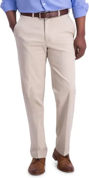 Haggar Men's Iron Free Premium Khaki Classic Fit Flat Front Expandable Waist Casual Pant (Regular and Big & Tall Sizes)